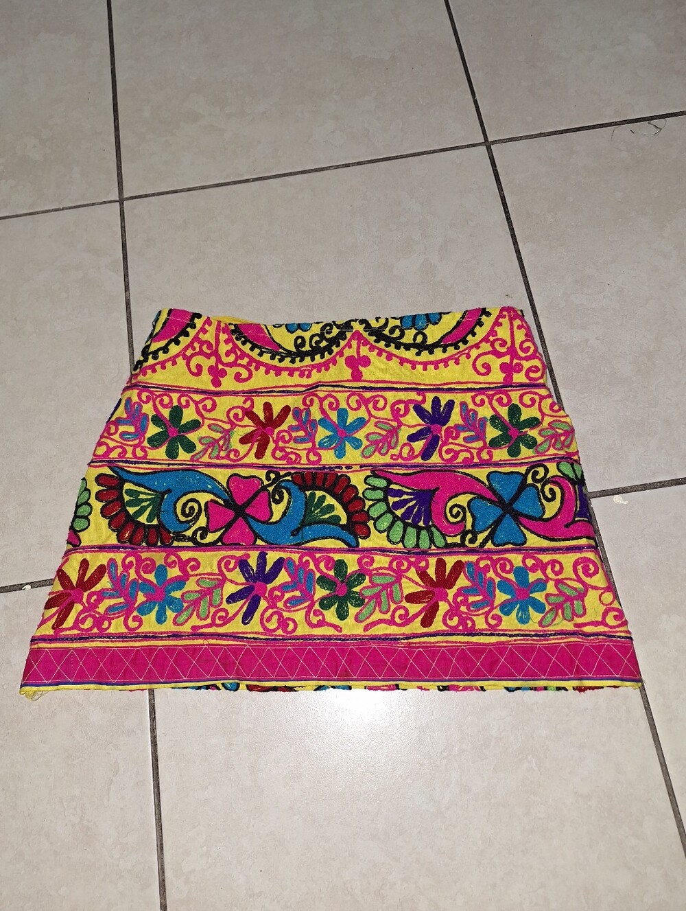 Jedzebel Vibrant Embroidered Floral Mini Skirt Yellow Pink Blue Cotton S
